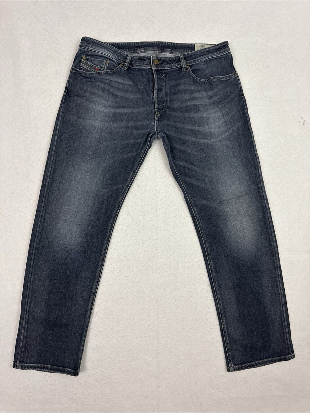Diesel Waykee Regular Straight Jeans Mens 38x32 Blue Stretch Button Fly Denim